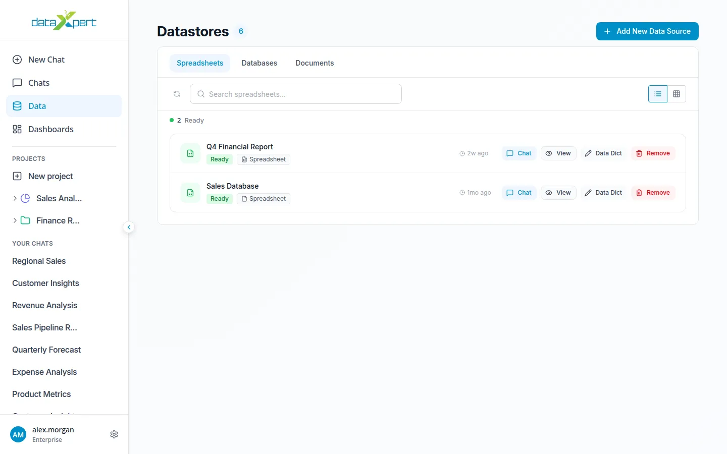 Datastores list page